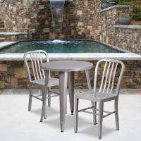 Flash Furniture CH-51080TH-2-18VRT-SIL-GG 24" Round Metal Table Set with Back Chairs in Silver